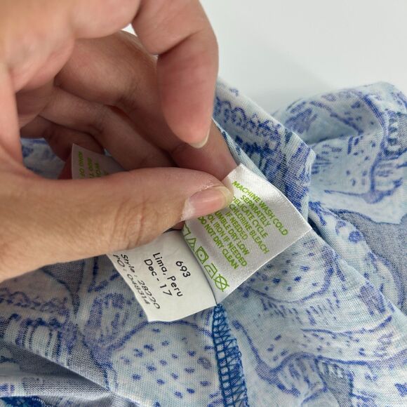 Lilly Pulitzer Kristen Swing Dress SZ L Joy Ride Elephant Sleeveless Blue Dress - Picture 9 of 13